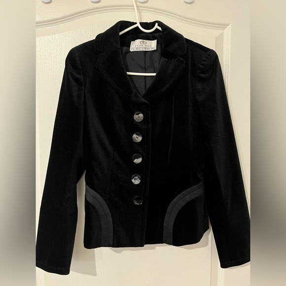 Egon Von Furstenberg 2-piece black velvet suit for women (suit jacket and skirt)